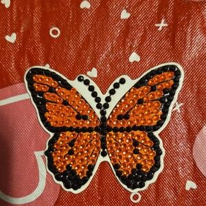Handmade Orange and Black Rhinestone Butterfly Magnet